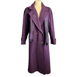 VTG Jofeld Purple Wool Overcoat Double Breasted Long Sz 6 Old Money Gold Buttons